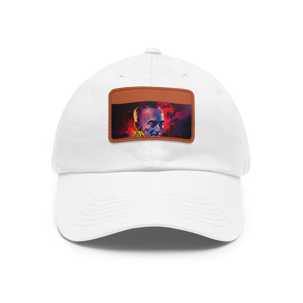 Neon white baseball cap with light brown patch and rectangle shape.