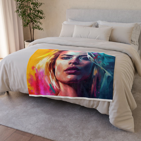 this blanket is perfect for snuggling up on the couch or adding a pop of color to your bedroom decor. Elevate your space with the timeless beauty and undeniable charisma of Margot Robbie with this must-have blanket.
neon dream margot robbie watercolor blanket