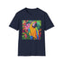 Charcoal cotton T-shirt with vibrant parrot tropical design and crew neck