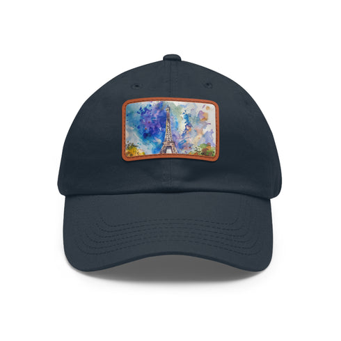 Eiffel Tower Dreams Watercolor Baseball Cap White Rectangle Unisex Vegan.