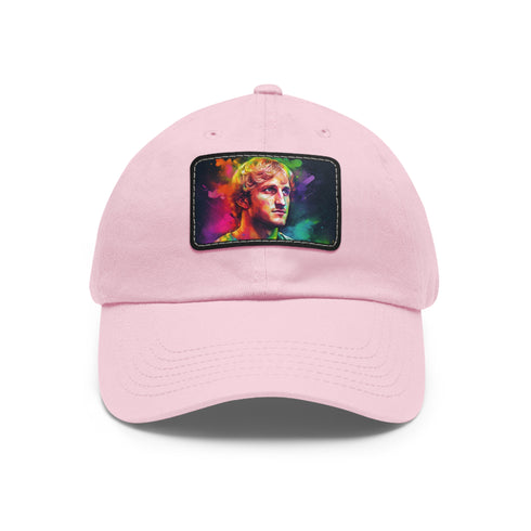 Logan Paul Hat in white with light brown patch, rectangle shape.