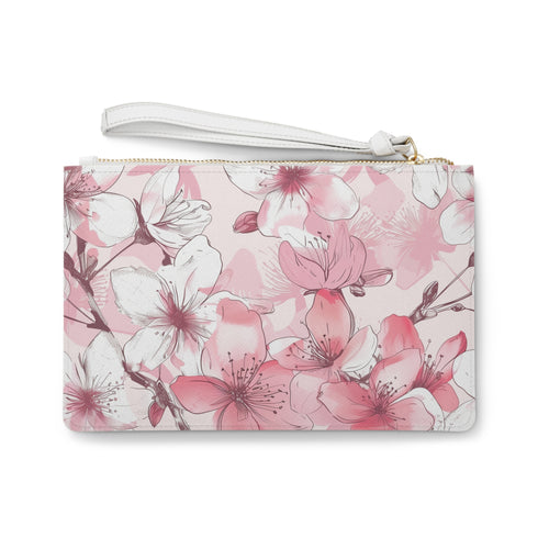 Pink and white cherry blossom vegan clutch bag, made in USA