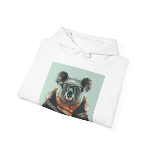 Wise Hipster Koala Navy Hoodie with Wise Koala design.