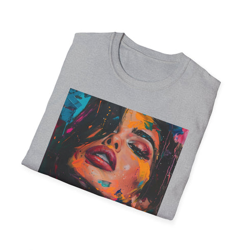 Charcoal cotton crew neck T-shirt features vibrant Kylie Jenner portrait design