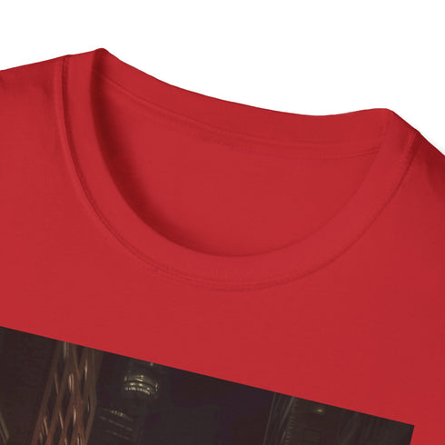 Charcoal cotton crew neck T-shirt with vibrant New York City night design