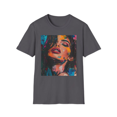 Charcoal cotton T-shirt featuring Kylie Jenner portrait with captivating details