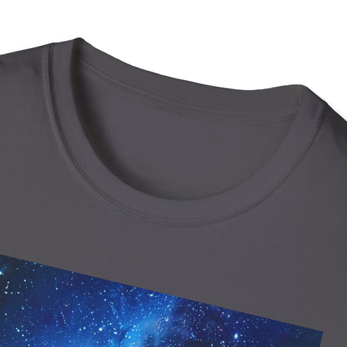 Charcoal crew neck cotton t-shirt with vibrant Milky Way celestial design