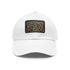 White cotton Celtic knot baseball cap with light brown patch.