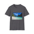 Cotton charcoal T-shirt with tropical paradise graphic ideal for summer vibes