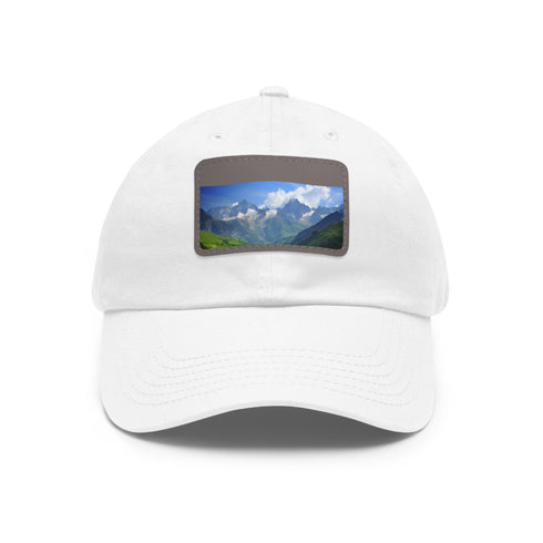 Stylish white baseball cap with French Alps mountain design.