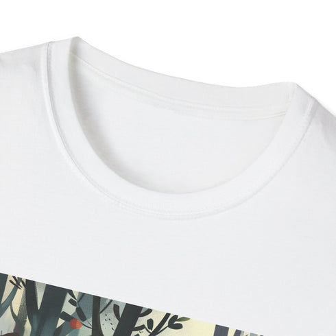 Woodland creatures graphic on charcoal cotton crew neck t-shirt regular fit