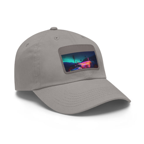 Neon watercolor charm baseball cap in white with light brown patch.