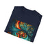 Charcoal crew neck cotton T-shirt with mesmerizing fractal pattern design
