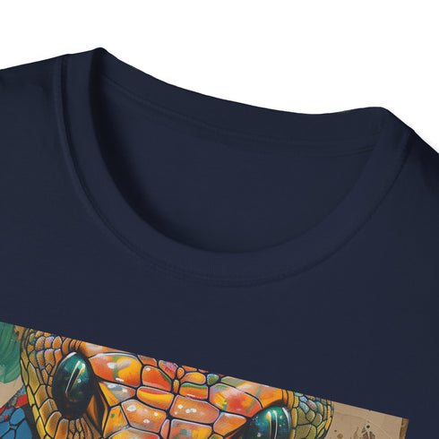 Cotton charcoal T-shirt with vibrant regal cobra graphic