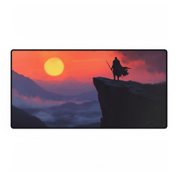 Lone Knight on a Cliff at Dawn — XL & XXL Desk Mat — Full Top-Down Artwork View
