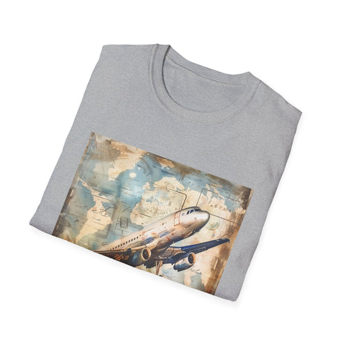 Vintage airplane adventure t-shirt in black 2XL size for men and women.