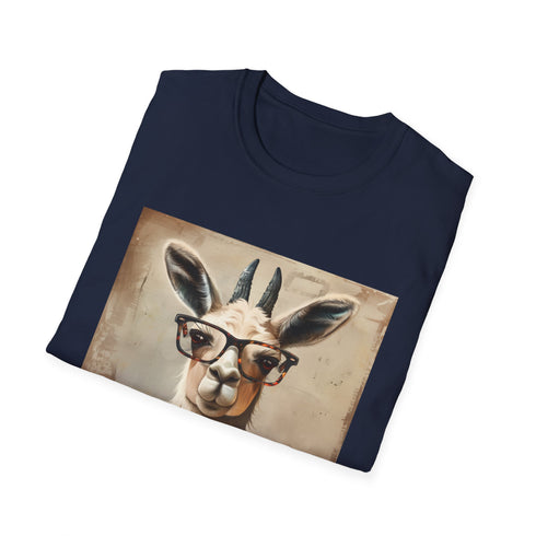 Charcoal cotton t-shirt with whimsical llama reading books graphic