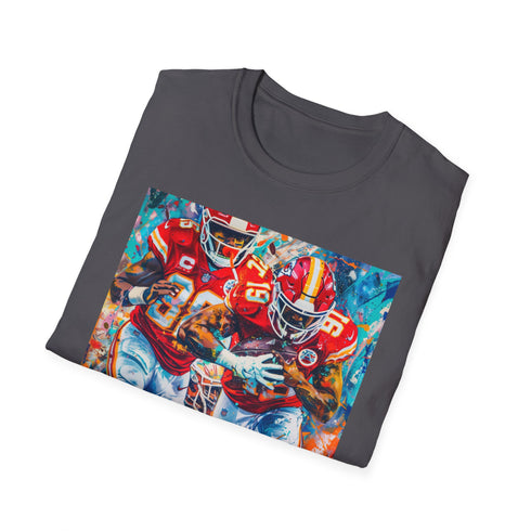 Charcoal cotton T-shirt with vibrant Chiefs victory painting crew neck design