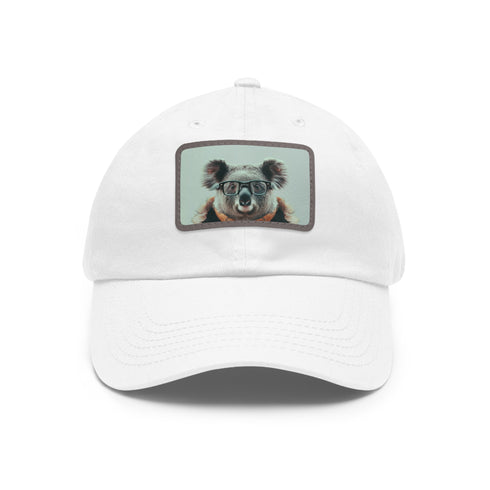Cool Cat baseball cap in white with light brown hipster design.
