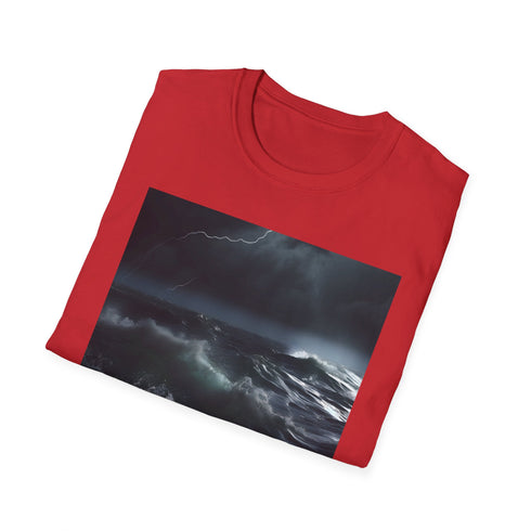 Charcoal crew neck T-shirt with ocean storm design.