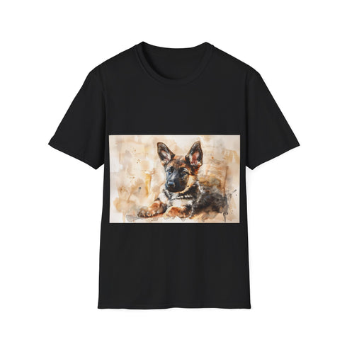 Adorable German Shepherd watercolor tee in charcoal, perfect for dog lovers.