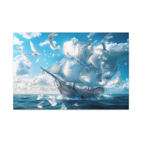 A Ship Made of Feathers on the Ocean Stretched Canvas Wall Art