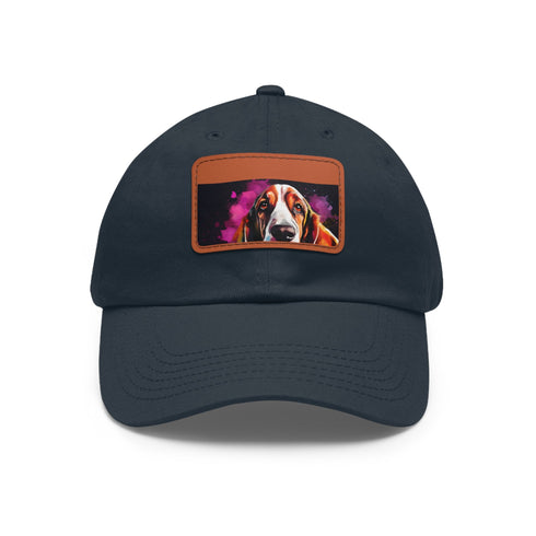Basset Hound baseball cap with embroidered light brown patch.