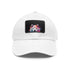 White baseball cap with fluffy pup patch. Casual, unisex cotton hat.