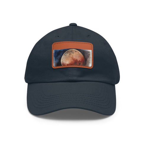White cotton baseball cap with Mars watercolor design.