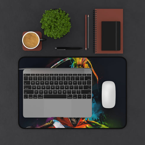 Colorful neon watercolor desk mat with Napoleon artistic design.