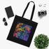 Neon jungle tote bag with vibrant tropical leaves pattern in black.