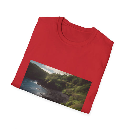 Charcoal cotton T-shirt with Maui inspired nature landscape design