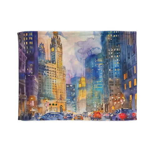 Chicago Skyline Dreams Blanket with Watercolor Design: Cozy, Vibrant Sublimation Blanket