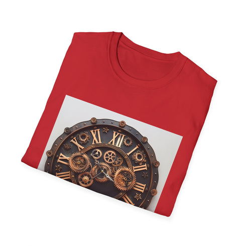 Steampunk charcoal T-shirt with intricate clockwork design and breathable cotton fabric