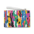Abstract clutch bag with bold colors, all-over print, vegan material.
