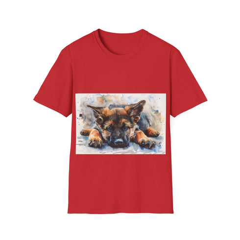 Adorable German Shepherd Puppy Tee in Charcoal, Regular Fit Cotton T-Shirt