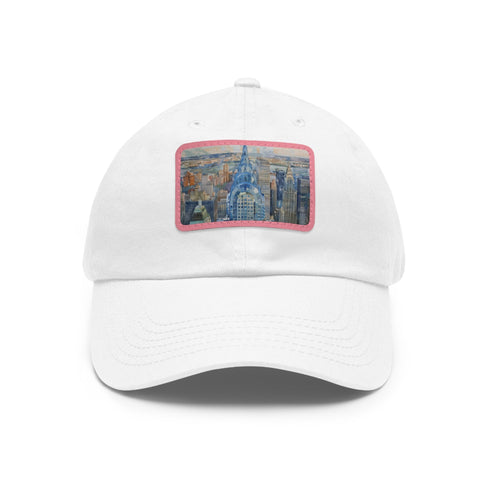 Chrysler Cityscape Watercolor Baseball Cap in White with Light Brown Patch