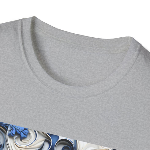 Porcelain Blue Blossom Tee, Floral Design, Soft Cotton T-Shirt, Regular Fit