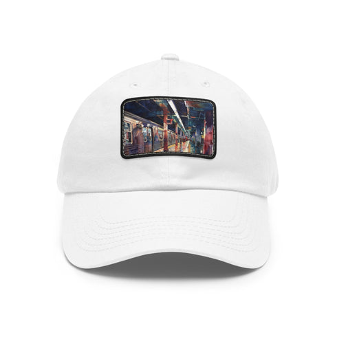 Vibrant watercolor New York City subway map baseball cap.