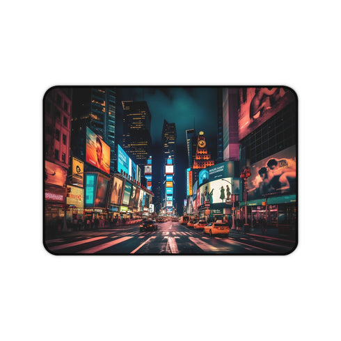 Nighttime Times Square Desk Mat with vibrant urban night photograph.