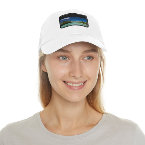 White cotton Aitutaki Paradise cap with light brown patch.