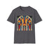 Abstract art deco charcoal t-shirt with geometric patterns and crew neck