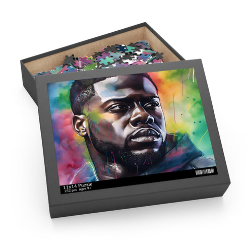 Colorful Kevin Hart watercolor puzzle, perfect for fans of the comedian.