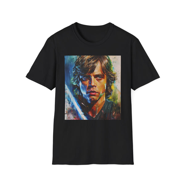 Galactic Destiny: The Unwavering Spirit of Luke Skywalker | T-Shirt | Art, Brush, Canvas, Jedi, Lightsaber, Luke Skywalker, Painting, Skywalker, Space, Star Wars | Prints with Passion