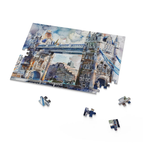 London Bridge watercolor jigsaw puzzle, ideal for travel lovers and enthusiasts.