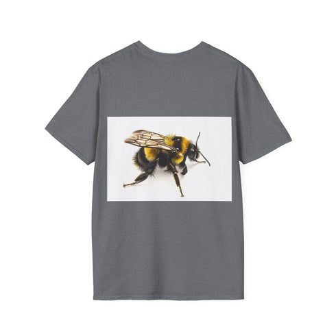 Charcoal cotton t-shirt with vibrant bumblebee watercolor design and crew neck