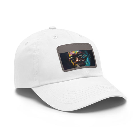Neon fusion watercolor baseball cap with light brown patch and rectangle shape.
