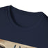 Charcoal cotton T-shirt featuring llama reading among stacked books design