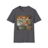 Charcoal retro camper van T-shirt with cozy interior design in soft cotton