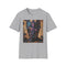 Charcoal crew neck T-shirt with vibrant Galactus painting in cotton fabric